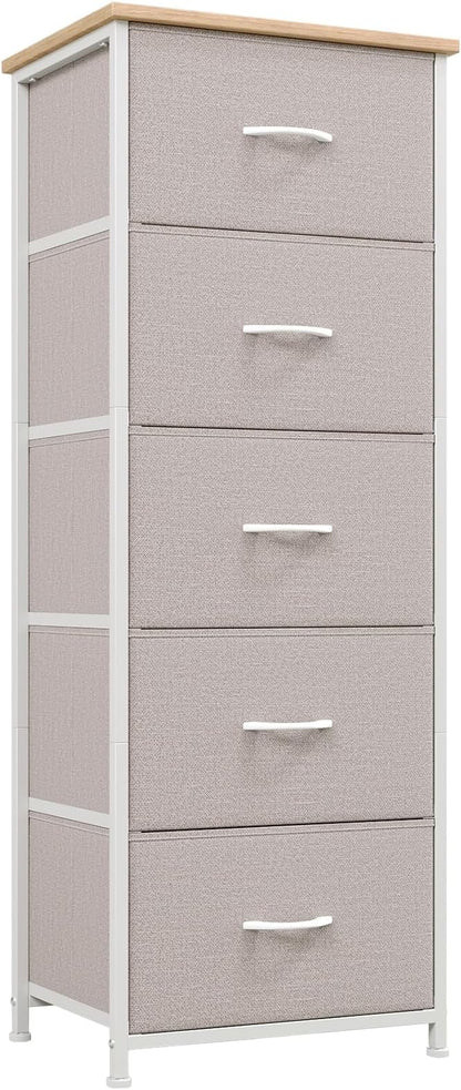 Somdot Dresser for Bedroom with 5 Drawers, Storage Organizer Chest of Drawers with Removable Fabric Bins for Closet Bedside Living Room Laundry Entryway Hallway, Ash Grey