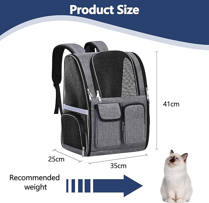 Pet Backpack, Airline Approved Dog Backpack, Cat Bag for Travel Hiking Bike Riding Walking Outdoor, Cat Backpack with Breathable Mesh(Gray)-Mewly Pet
