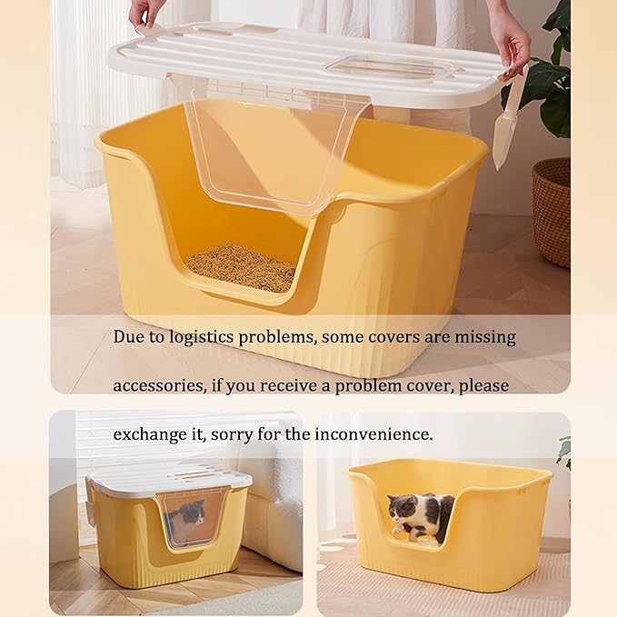 Vealind Cat Litter Box Lid with Clear Door Only Fit for Vealind XXL Cat Litter Pan, Top Entry Litter Box with Lid-Mewly Pet