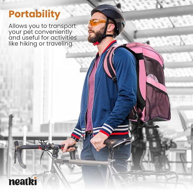 Cat Backpack Carrier, Airline Approved, Space Capsule Bubble Design, Ideal for Cats & Dogs up to 28-35 lbs, with Strong Straps, Safety Zippers, Mesh, Comfortable for Hiking & Travel (Pink)-Mewly Pet