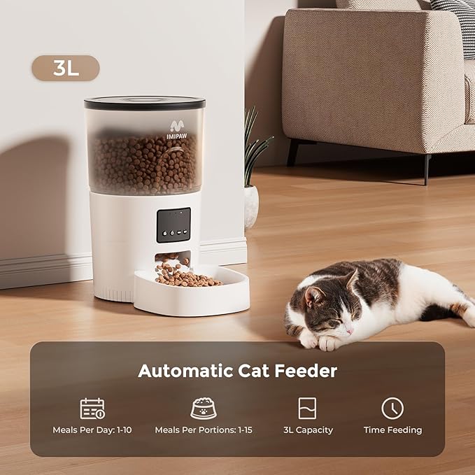 Automatic Cat Feeder - 3L Pet Dry Food Dispenser with Timed Programmable Portion Control, Dual Power Backup, Easy Set Up, 10 Meals Per Day for Cats and Puppies（Remote Not Supported）-Mewly Pet