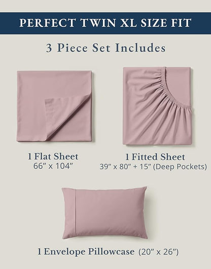 LANE LINEN 100% Organic Cotton Eco Friendly Extra Large Twin Sheets for Hospital Bed, Fully Elasticized Reinforsed Seams in Fitted Pocket, Machine Washable Deep Pocket Twin XL Bedding- Lilac