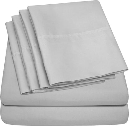 Full Size Bed Sheets - 6 Piece 1500 Supreme Collection Fine Brushed Microfiber Deep Pocket Full Sheet Set Bedding - 2 Extra Pillow Cases, Great Value, Full, Silver
