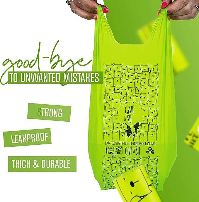 100% Certified Home Compostable Dog Poop Bags with Handles - 10% to Charity - ASTM D6400 & EN 13432 Compliant - 120 x Plant Based X Large Compostable Poop Bags (10 Rolls)-Mewly Pet