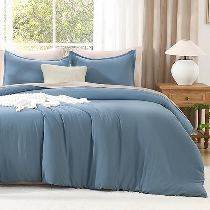Litanika Oversized King Comforter Set Grayish Blue Super King Size, 3 Pieces Lightweight Solid Bedding Comforter Set, All Season Fluffy Bed Set (120x120In Comforter & 2 Pillowcases)