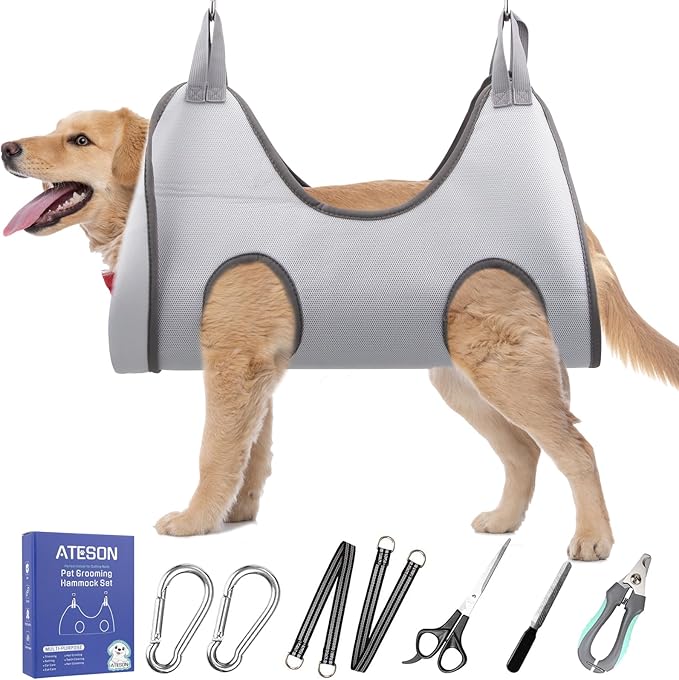 Pet Grooming Hammock Harness for Large Giant Dogs Nail Trimming XXL, Dog Sling for Cutting Nails, Dog Hanging Holder Hanger with Nail Clippers, Nail File, Scissors-Mewly Pet
