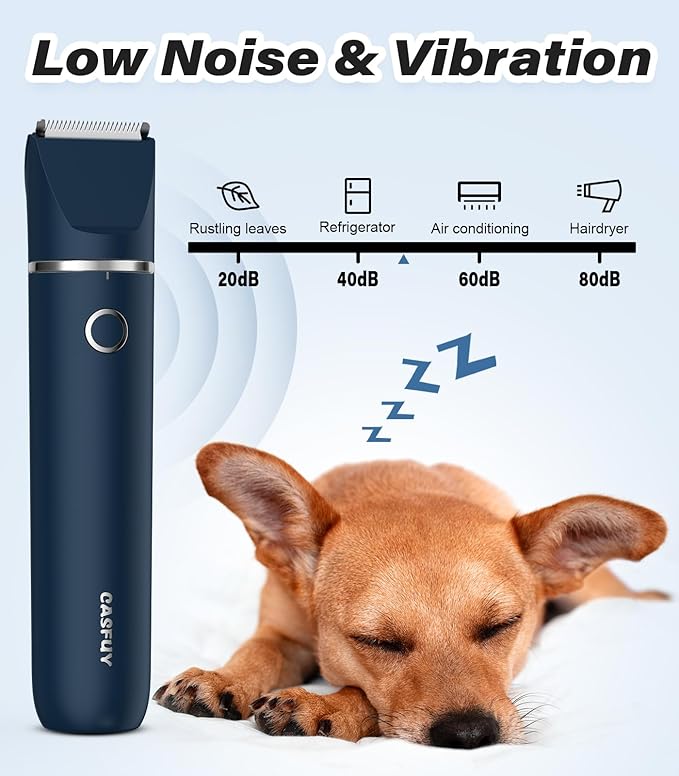 Casfuy Cordless Hair Trimmer, Low Noise Grooming Clipper for Dogs Cats & Small Pets, USB Rechargeable, Double Blades for Trimming Hair Around Paws, Eyes, Ears, Face, Rump-Mewly Pet