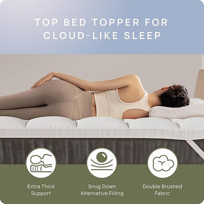 Extra Thick Fitted Mattress Topper - Queen Size | Soft & Cooling Pillow Top Mattress Pad & Protector | Bed Topper for Back Pain, Straps Stretch 6" to 22" Deep