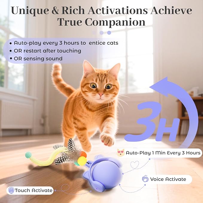 ORSDA Cat Toys for Indoor Cats, New Intelligent Voice Timing Touch Control Cats Ball, Simulate Mouse Sound Kitten Toy, Automatic Interactive Moving Cat Toy for All Ages-Mewly Pet