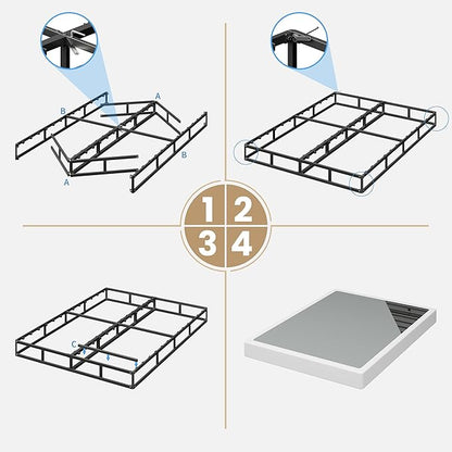 Full Size Box Spring, 7 Inch Low Profile Metal Frame Mattress Foundation, 3000 lbs Heavy Duty Boxspring with Fabric Cover, Easy Assembly, Noise Free, Non-Slip