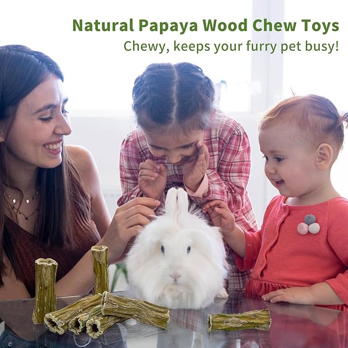 Fhiny Rabbit Chew Toys, 6 PCS 3.9" Natural Papaya Wood Chew Sticks Guinea Pig Treats for Dental Care Bunny Treats for Rabbits Small Pet Molar Snacks for Bunny Guinea Pig Chinchilla Hamster Gerbil-Mewly Pet