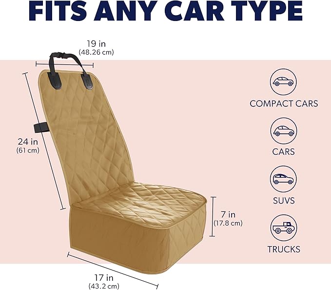 Active Pets Dog Car Seat Cover, Waterproof Front Seat Protector for SUV Truck Sedan, Pet Safety Travel Comfort System with Universal Fit, Beige-Mewly Pet