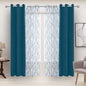BONZER Mix and Match Curtains - 2 Pieces Branch Print Sheer Curtains and 2 Pieces Blackout Curtains for Bedroom Living Room Grommet Window Drapes, 37x84 Inch/Panel, Teal, Set of 4 Panels