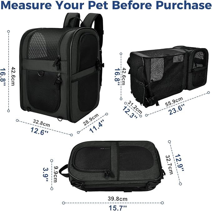 Apollo Walker Pet Carrier Backpack for Large/Small Cats and Dogs, Puppies, Safety Features and Cushion Back Support for Travel, Hiking, Outdoor Use (Black-Expandable)-Mewly Pet