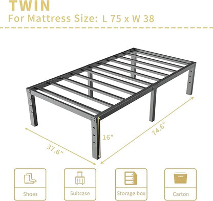ALDRICH Metal Twin Bed Frame - 16 Inch Tall Black Basic Steel Slats Platform, Easy Assembly Heavy Duty Noise Free Bedframes, No Box Spring Needed