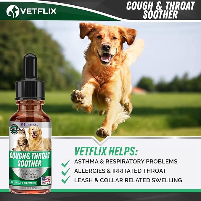 Kennel Cough Treatment for Dogs & Cats - Made in USA - Dog Allergy & Cat Asthma Relief - Mullen Leaf & Elderberry Blend - Dry, Wet & Barky Cough Relief for Dogs & Cats - All Breeds & Sizes - 2 Fl Oz-Mewly Pet
