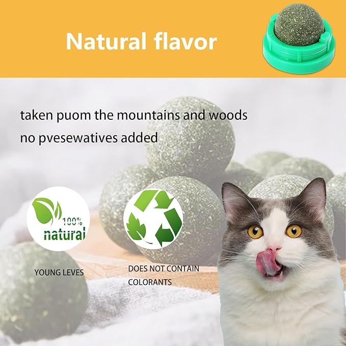 GATITOS Catnip Balls 1 Pcs, Catnip Ball for Cats Wall, Safe Healthy Kitten Chew Toys, Teeth Cleaning Dental Wall Treats, Edible Cats Lick Kitten Chew-Mewly Pet