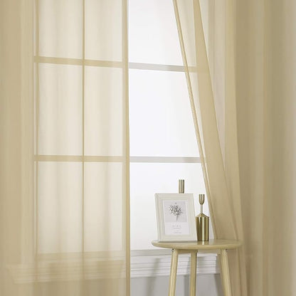 KEQIAOSUOCAI Tan Sheer Voile Window Treatment Grommet Top Curtain Panels for Bedroom and Living Room (54 x 63 inches Long, Set of 2)