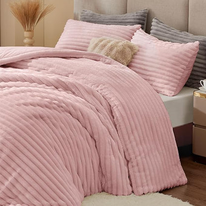 BEDELITE Fleece King Comforter Set -Super Soft & Warm Fluffy Pink Bedding, Luxury Fuzzy Heavy Bed Set for Winter with 2 Pillow Cases