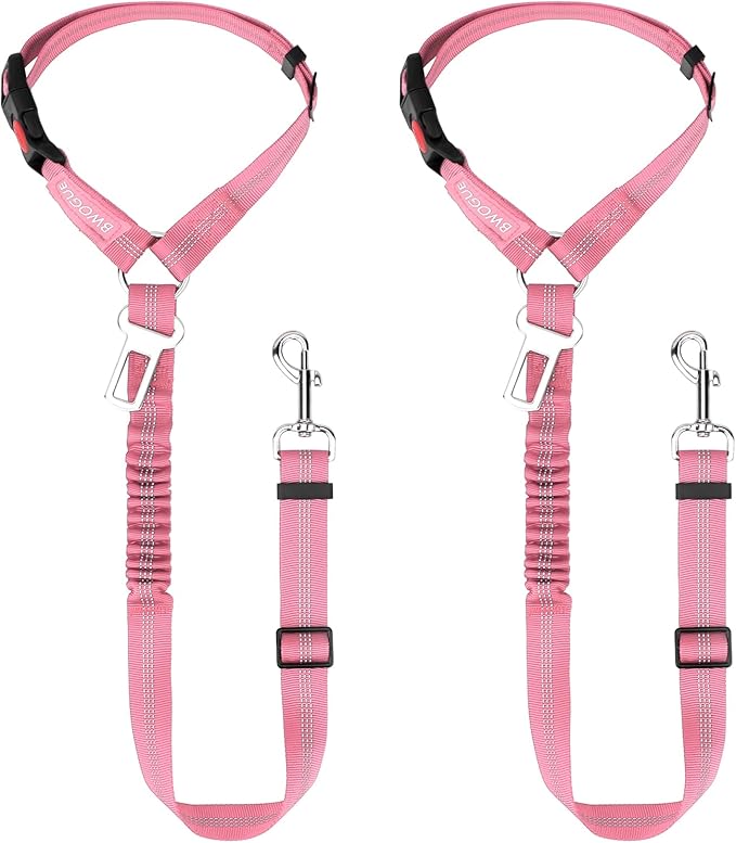 BWOGUE 2 Piece Dog Seat Belt for Car with Elastic Bungee Buffer Safety Seatbelt Car Headrest Restraint Wear Adjustable Metal Buckle Harness in Vehicle Travel for Pet-Mewly Pet