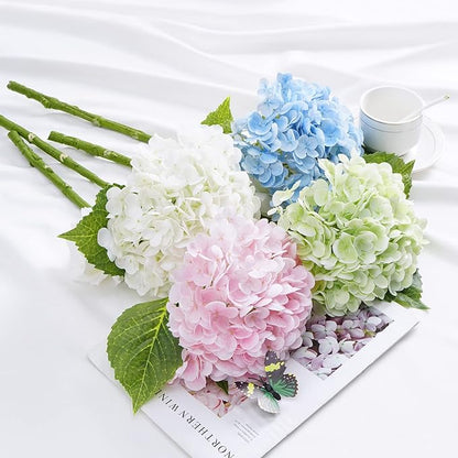 Waipfaru 21" Real Touch Hydrangea Artificial Flowers with Long Stem & Leaves, Full Latex Faux Hydrangea Flowers for Home Decor Party Floral Arrangements Wedding Bouquets Centerpieces(Pink, 3Pcs)