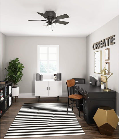 Hunter 42 inch Indoor Ceiling Fan with LED Lights and Pull Chain - Low Profile Mount Ceiling Fan, 5 Blades, For Bedroom, Living Room, or Kitchen, Quiet - Crestfield 52153, Noble Bronze