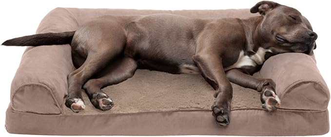 Furhaven Orthopedic Dog Bed for Large/Medium Dogs w/ Removable Bolsters & Washable Cover, For Dogs Up to 55 lbs - Plush & Suede Sofa - Almondine, Large-Mewly Pet