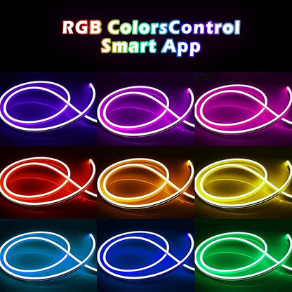 L8star 16.4ft RGB LED Neon Rope Light with Remote Control, Smart Color Changing DIY Mode Neon Flex Strip Lights for Bedroom Indoors Outdoors Decor