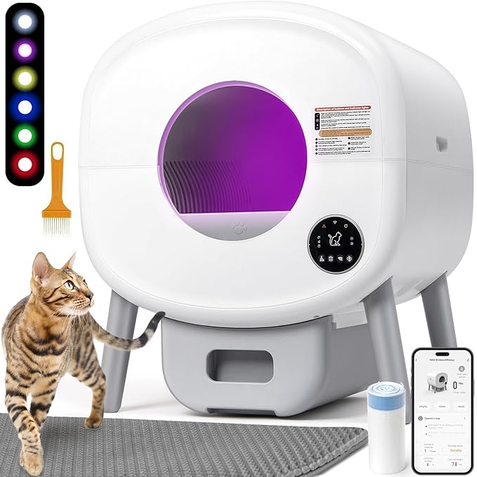 Automatic Cat Litter Box Self Cleaning for Multiple Cats – XL Smart Litter Box with App Control, Odor-Free Waste Disposal, Quiet Operation, Safety Sensors, Compatible with Clumping Litter-Mewly Pet