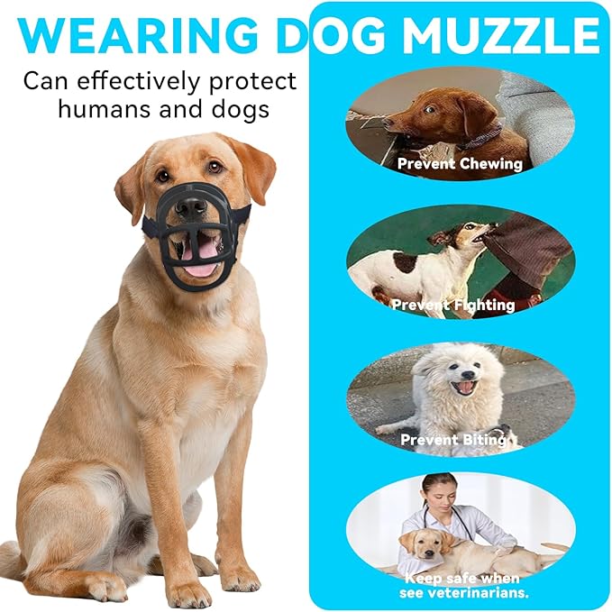 Dog Muzzle, OKKIC Basket Muzzle Anti Biting Chewing, Sturdy Lightweight Muzzle Allows Panting Drinking,Muzzle for Small Medium Large Dogs, Suitable for Grooming Trimming Training (Black, Size6)-Mewly Pet