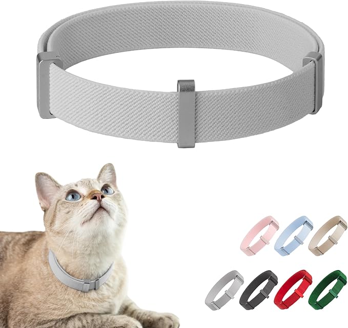 Safety Cat Collar Pro - U.S. IDA Gold Awarding Design, Elastic Quick Release Cat Collar with Buckle Non Breakaway - Lightweight for Kitten All Small Large Cats (Glacier Silver, M 7.9-15.7")-Mewly Pet