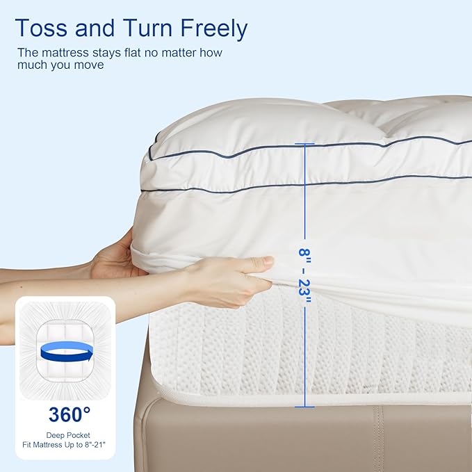 KAYFIA King Mattress Topper,Extra Thick Mattress Pad Cover for Deep Sleep,3D+7D Snow Down Alternative Fill Overfilled Plush Pillow Top Mattress with 8-23 Inch Deep Pocket-White