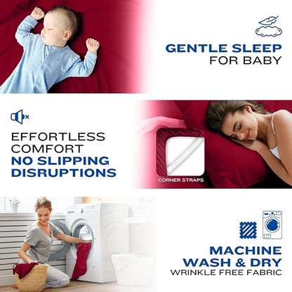 DREAMCARE Full Size Cooling Sheets - 4pcs Set - Soft & Long Lasting 100% Fine Brushed Polyester with Side Pocket - Burgundy