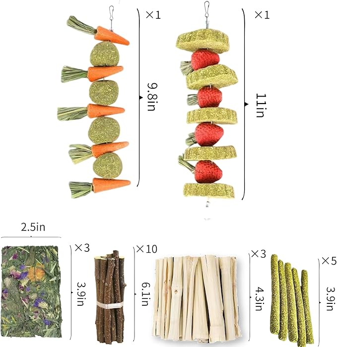 31 Pcs Small Pet Chew Toys for Dental Health - Natural Apple Wood, Timothy Grass Sticks & Sweet Bamboo, Teeth Grinding Toys for Rabbits, Guinea Pigs, Hamsters, Chinchillas Cage Accessories-Mewly Pet