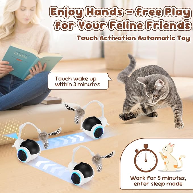 SlowTon Cat Interactive Toy for Indoor Cats - Remote Control Automatic Smart Moving Cats Toys with 2 Modes, Rechargeable Kitten Feather Toys for All Breeds of Bored Cat(Black)-Mewly Pet
