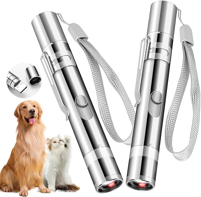 Cat Toy Pointer for Indoor Cats, 2 Pieces, USB Rechargeable Kitten Toys with 7 Adjustable Patterns, Interactive Chase Toys for Indoor Cats & Dogs, Training & Exercise Fun-Mewly Pet