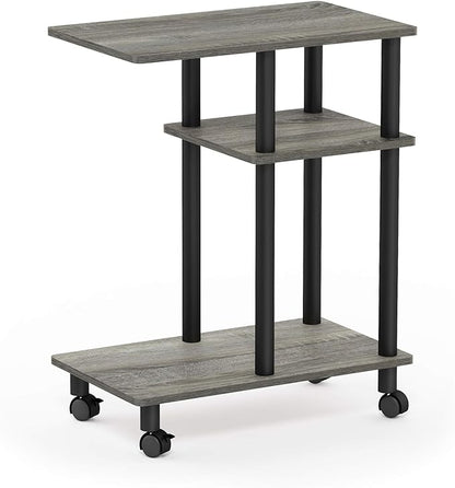Furinno Turn-N-Tube C Shaped Side Table with Casters, French Oak Grey/Black
