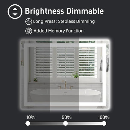 LED Bathroom Mirror, 48"X40" with Front and Backlit, Anti-Fog, Bathroom Vanity Mirror with Memory Function, Stepless Dimmable Lighted Bathroom Mirror, Tempered Glass (Horizontal/Vertical)
