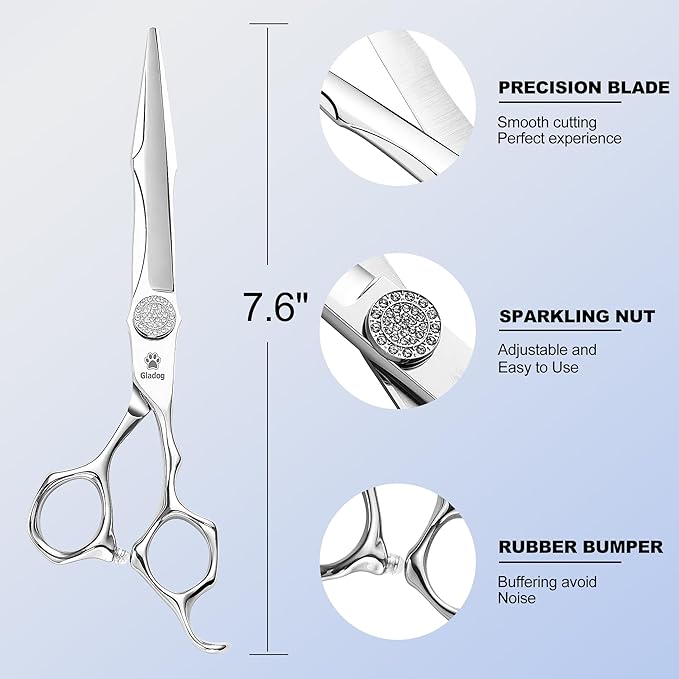 GLADOG 7" Premium 9CR Dog Grooming Scissors with Full Diamond Pivot Nut - Professional Straight Dog Scissors for Grooming, Ideal Dog Shears for Precise Trimming, Pet Grooming Scissors, Grooming Shear-Mewly Pet