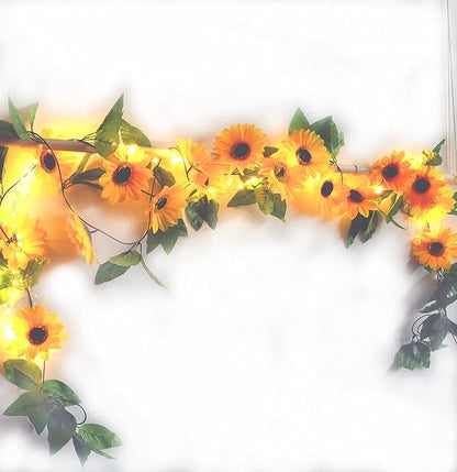 2 Pack 8.8FT Artificial Sunflower Garland with 100 LED Fairy String Lights,Fake Vines Faux Sunflowers Hanging Garland Silk Flowers Hanging Plant for Indoor,Outdoor,Wedding,Wall,Birthday Party