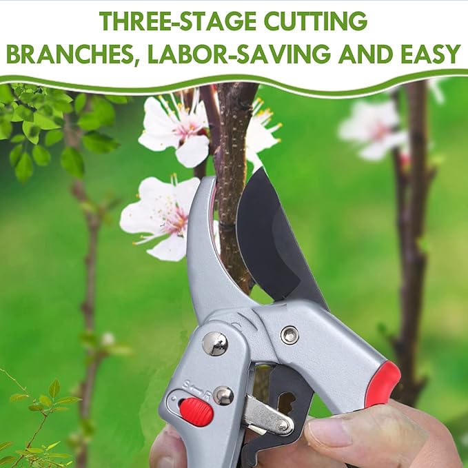 Garden clippers, premium Germany pruners, Work 3 times easier, professional ratchet pruning shears, cutting rose, flower, hedge, stem, tree, Sharp gardening scissors, Arthritis weak hand snips-Mewly Pet