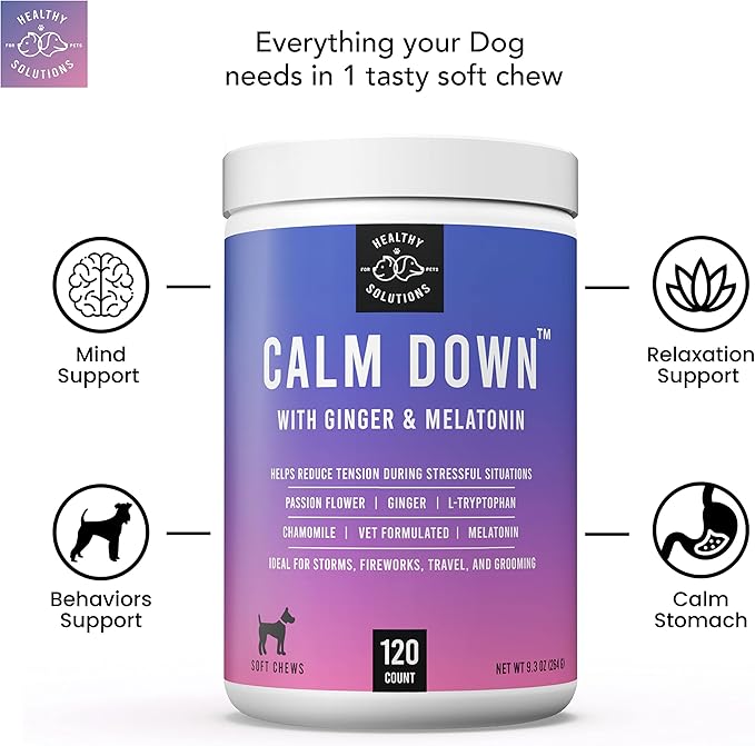 Calming Chews for Dogs - Dog Calming Treats for Anxiety & Stress Relief with Melatonin and Ginger - Aid with Storms, Grooming, Fireworks, Separation, Travel, Motion Sickness, & Sleep - 120 Chews-Mewly Pet