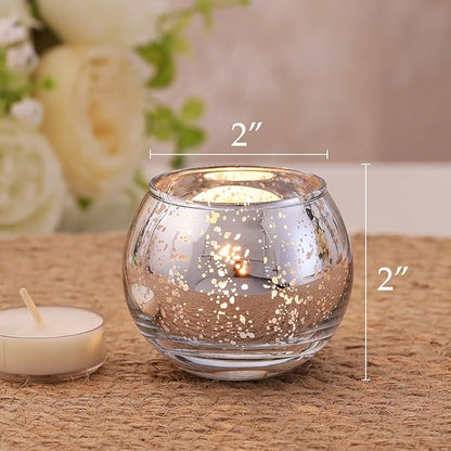 Volens 24PCS Silver Votive Candle Holders for Table Centerpieces, Round Mercury Glass Candle Holders Bulk for Wedding Reception, Birthday, Parties, and Home Decorations