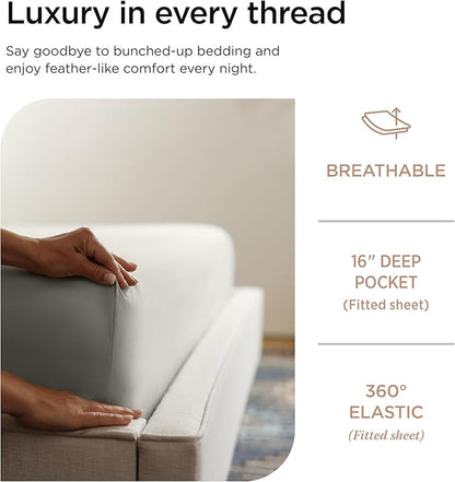 Threadmill Luxury 800 Thread Count 100% Cotton Sheets - Sateen Weave Twin XL Bed-Sheets, Better Than Egyptian Cotton,3 Pc Solid Bedding Set (Moonrock Grey), Fits 15" Deep Pocket