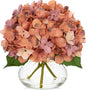 Hollyone Fall Hydrangea Artificial Flowers for Decoration with Glass Vase Dark Peach Autumn Silk Fake Flower Arrangements with Faux Water Table Centerpiece Vase with Flowers Fall Decorations for Home