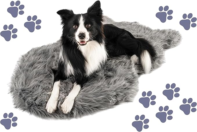 PupRug Orthopedic Dog Bed for Large Dogs with Fluffy Soft Faux Fur and Memory Foam for Joint Pain Relief, Machine Washable and Waterproof Couch Bed, Charcoal Grey, Large/Extra Large-Mewly Pet