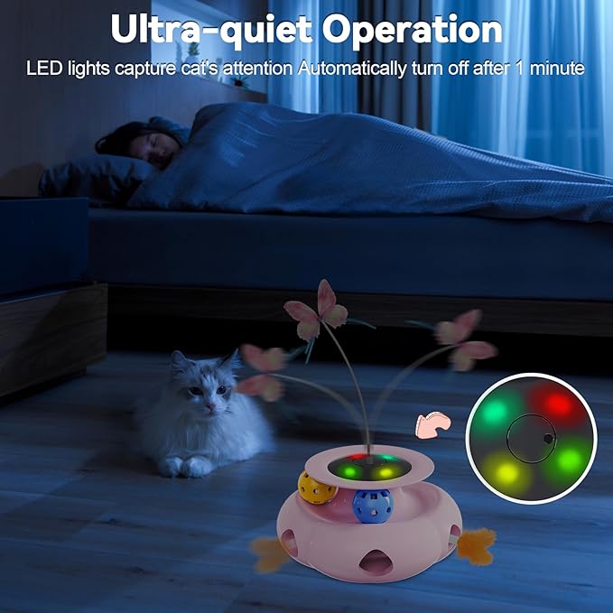 Cat Toys Interactive Rechargeable 3in1 Whack a Mole Cat Toy, Fluttering Butterfly, Track Balls, Touch Activated Automatic Kitten Toys for Indoor Cats-Mewly Pet