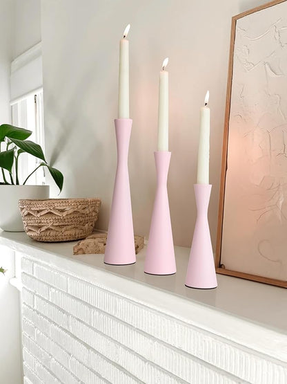 Vixdonos Taper Candle Holders Metal Candlestick Holders Set of 3 Table Mantel Decorative Candle Stand for Dinning,Party，Wedding,Home Decor(Pink)