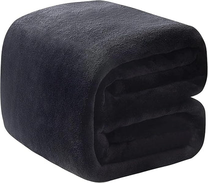 Polar Fleece Blanket Travel Size Lightweight Throw for The Bed Extra Soft Brush Fabric Super Warm Sofa Blanket 50"x 61"(Black Travel)