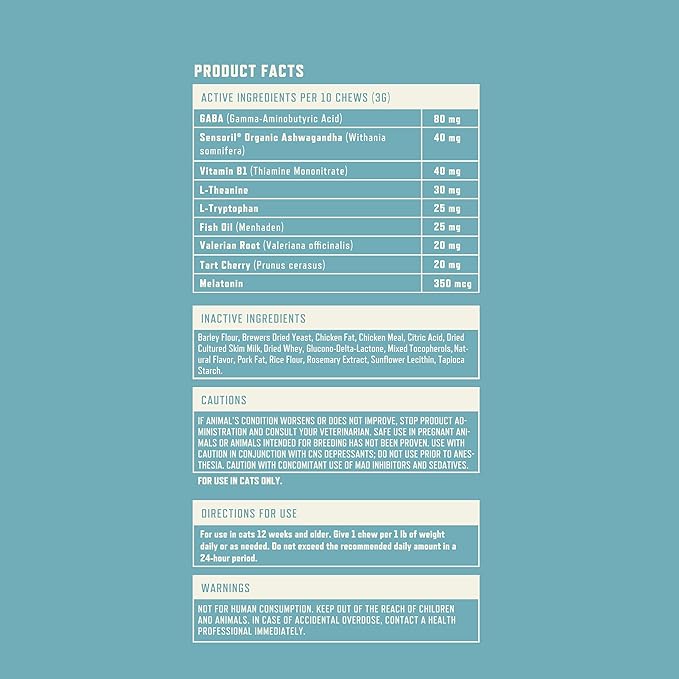 Rocco & Roxie Cat Calming Treats with Melatonin for Cats, Stress and Anxiety Relief, Keep Calm for Grooming, Travel, or Vet Visits, Aid Sleep with Organic Ashwagandha and GABA, Chicken Flavored Chews-Mewly Pet